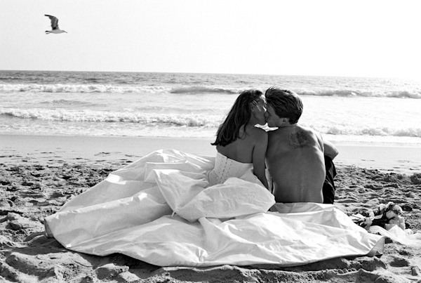 black and white beach wedding photo by Yvette Roman Photography 